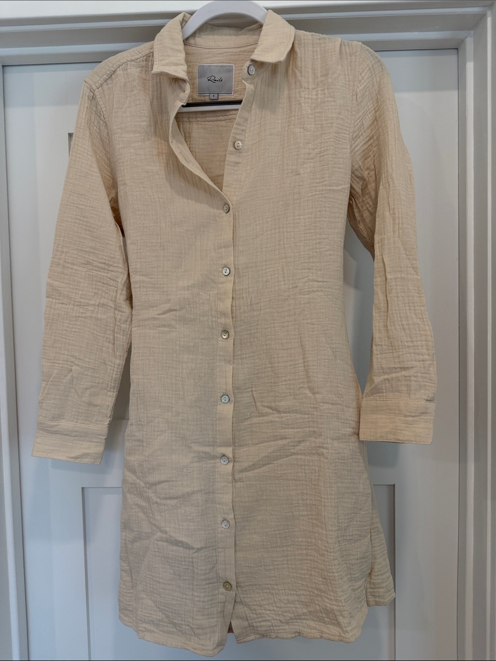 Rails Nadia Organic Cotton Gauze Shirt Dress Flax Beige Tie Waist Size Small